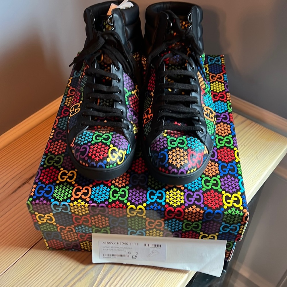 GUCCI
GG Supreme Monogram Psychedelic Mens High Top Sneakers 12 Black Multicolor